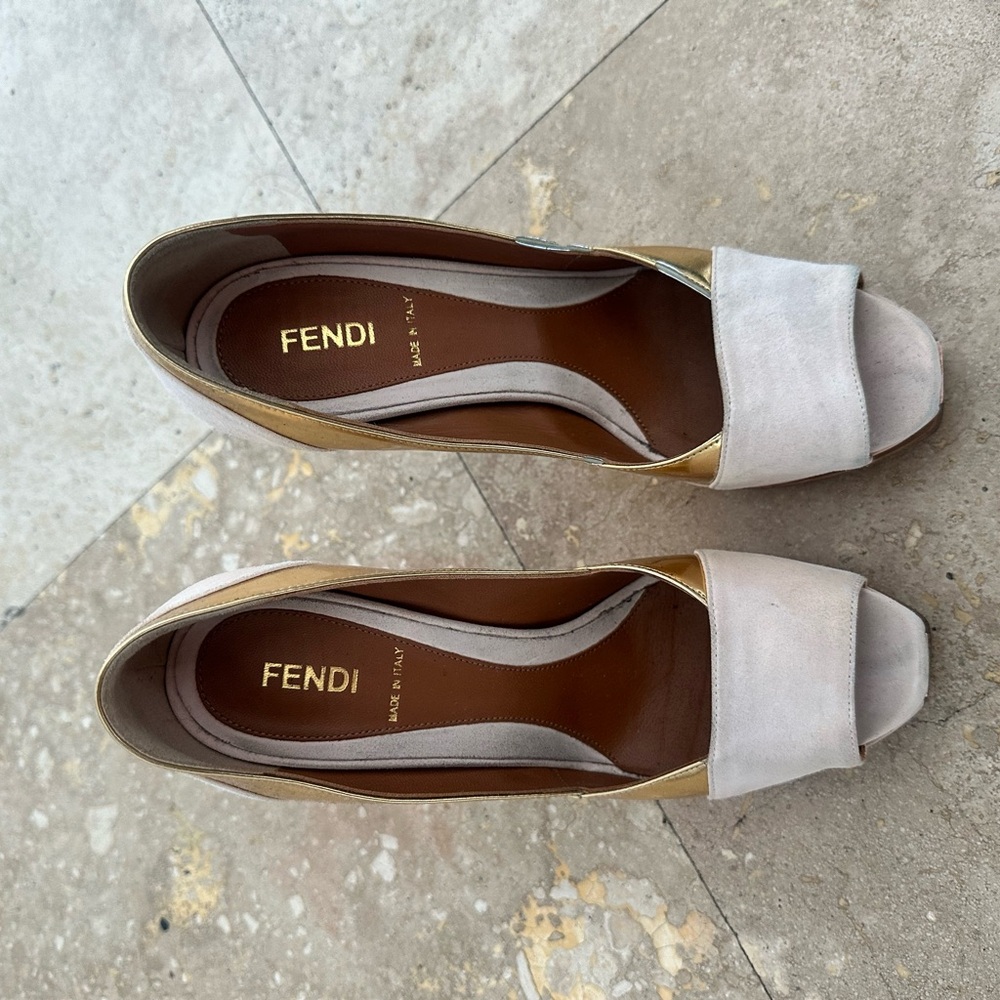 Vintage Fendi Pink and Gold Peep Toe Heels